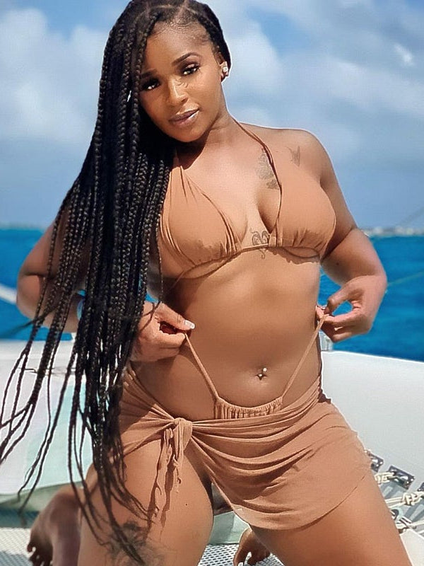 Pure color mesh see-through navel open back beach suit Aosig