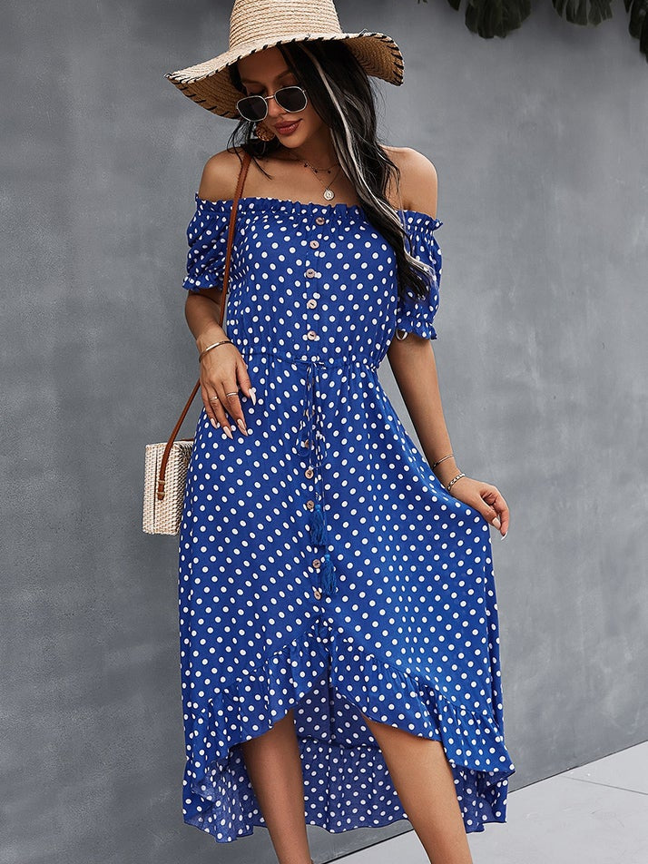 Pure color white spotted dress Aosig