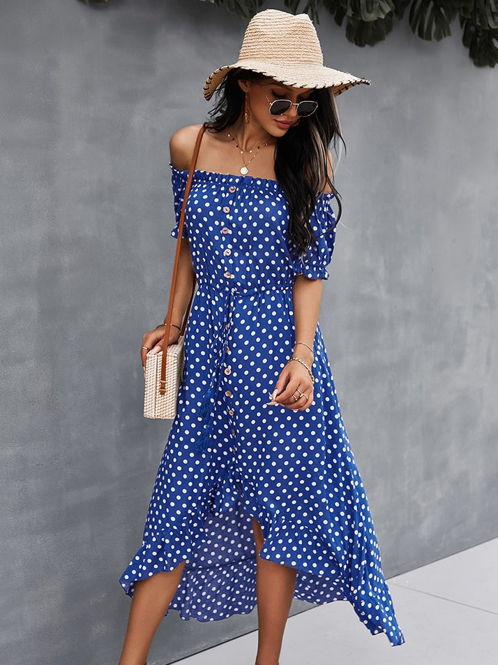 Pure color white spotted dress Aosig