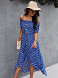 Pure color white spotted dress Aosig