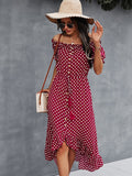 Pure color white spotted dress Aosig