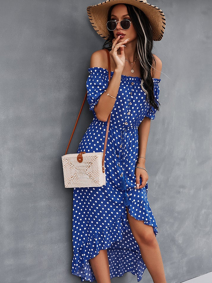 Pure color white spotted dress Aosig