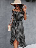 Pure color white spotted dress Aosig