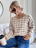 Retro Houndstooth Knitted Sweater Aosig