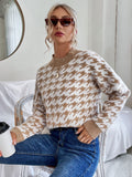 Retro Houndstooth Knitted Sweater Aosig