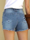 Ripped Flow Patch Denim Shorts Aosig