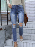 Ripped Fringed Straight-leg Jeans Aosig