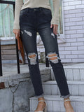 Ripped Fringed Straight-leg Jeans Aosig