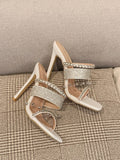 Roman Style Personality Rhinestone One Word With Temperament Sandals Aosig