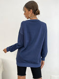 Round Neck Blue Letter Sweatshirt Aosig