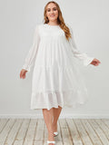 Round Neck Casual Lace Large Swing Dress Aosig