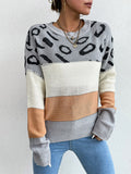 Round Neck Leopard Print Sweater Aosig