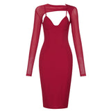 Round Neck Long Sleeve Cut Out Midi Bodycon Dress HB75430 Aosig