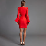 Round Neck Long Sleeve Cut Out Mini Bandage Dress Aosig