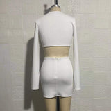 Round Neck Long Sleeve Exposed Waist Bandage Set Aosig