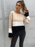 Round Neck Long Sleeve Knitted Sweater Aosig