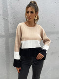 Round Neck Long Sleeve Knitted Sweater Aosig