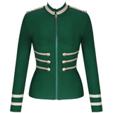 Round Neck Long Sleeve Metal Studded Bandage Jacket Aosig