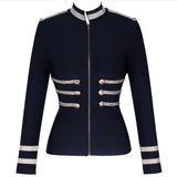 Round Neck Long Sleeve Metal Studded Bandage Jacket Aosig