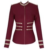 Round Neck Long Sleeve Metal Studded Bandage Jacket Aosig