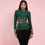 Round Neck Long Sleeve Metal Studded Bandage Jacket Aosig