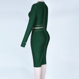 Round Neck Long Sleeve Metal Studded Mini Bandage Dress PP1110 Aosig