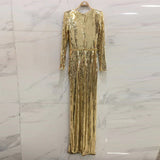 Round Neck Long Sleeve Sequined Maxi Bodycon Dress HT2648 Aosig