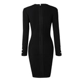 Round Neck Long Sleeve Striped Midi Bodycon Dress Aosig