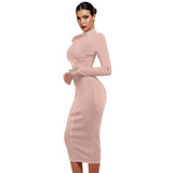 Round Neck Long Sleeve Striped Over Knee Bandage Dress PF1201 Aosig