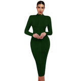 Round Neck Long Sleeve Striped Over Knee Bandage Dress PF1201 Aosig