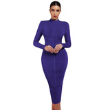 Round Neck Long Sleeve Striped Over Knee Bandage Dress PF1201 Aosig