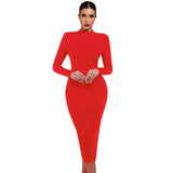 Round Neck Long Sleeve Striped Over Knee Bandage Dress PF1201 Aosig