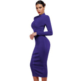 Round Neck Long Sleeve Striped Over Knee Bandage Dress PF1201 Aosig