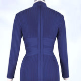 Round Neck Long Sleeve Striped Over Knee Bandage Dress PF1201 Aosig