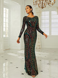 Round Neck Long Sleeve Temperament Evening Dress Aosig