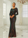 Round Neck Long Sleeve Temperament Evening Dress Aosig