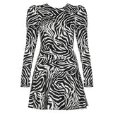 Round Neck Long Sleeve Zebra Stripes Mini Bodycon Dress HB7736 Aosig