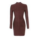 Round Neck Long Sleeve Zip-Front Mini Bandage Dress HF139 Aosig