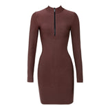 Round Neck Long Sleeve Zip-Front Mini Bandage Dress HF139 Aosig