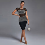 Round Neck Short Sleeve Mesh Mini Bandage Dress Aosig