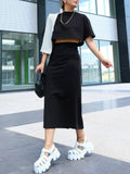 Round Neck Short T-shirt Top High Waist Bag Hip Skirt Two-piece Set