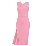 Round Neck Sleeveless Frill Midi Bandage Dress HB78890 Aosig