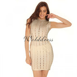 Round Neck Sleeveless Hallow Out Mini Bandage Dress HT0065 Aosig