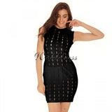 Round Neck Sleeveless Hallow Out Mini Bandage Dress