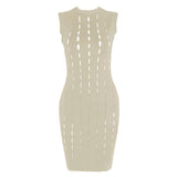 Round Neck Sleeveless Hallow Out Mini Bandage Dress HT0065 Aosig