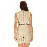 Round Neck Sleeveless Hallow Out Mini Bandage Dress HT0065 Aosig