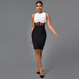 Round Neck Sleeveless Mesh Midi Bandage Dress Aosig