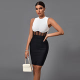 Round Neck Sleeveless Mesh Midi Bandage Dress Aosig