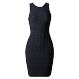 Round Neck Sleeveless Metal Ornamental Midi Bandage Dress PZC1555 Aosig