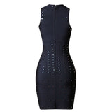 Round Neck Sleeveless Metal Ornamental Midi Bandage Dress PZC1555 Aosig